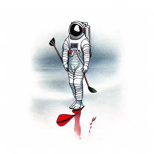 An Astronaut Paddling In A Red Kayak