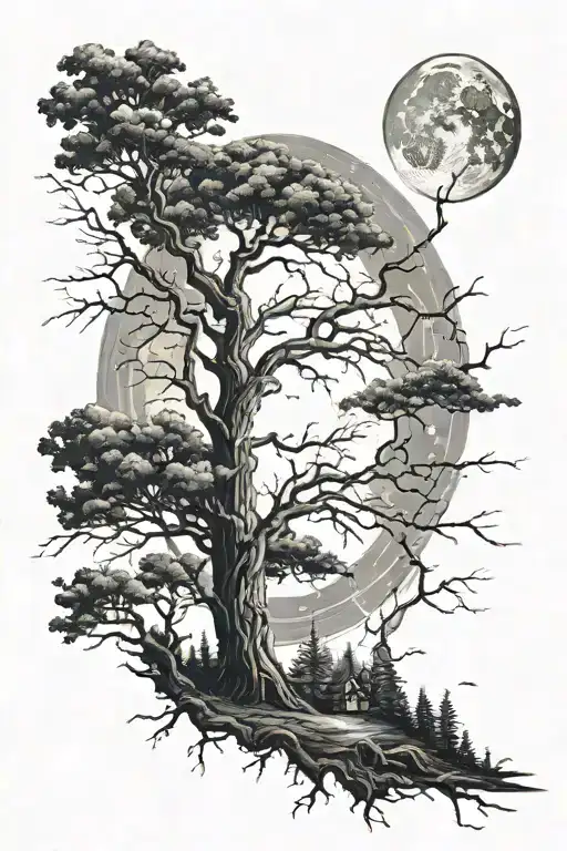 Moon And Lightning Storm Over Forrest