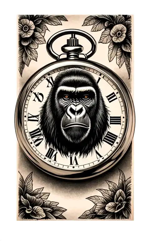 Pocket Watch With Gorilla Decor