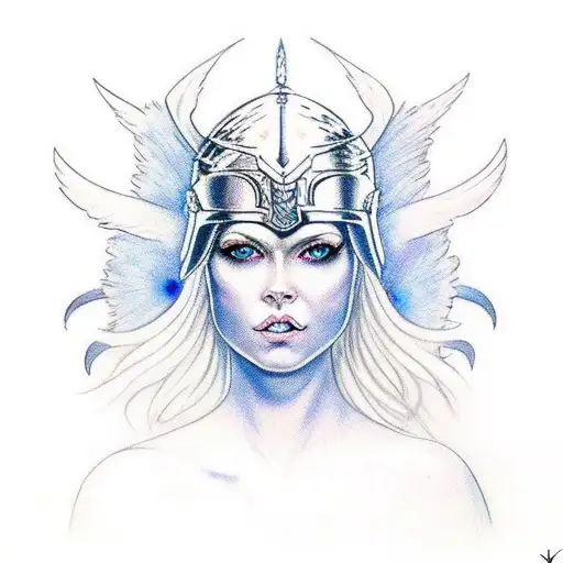 Valkyrie Women With Feathered Helmet Lighting Surrounding Her Head Blue Eyes