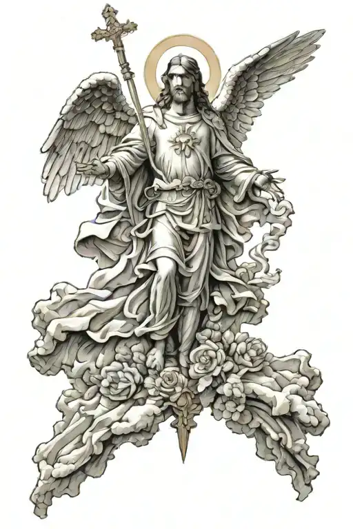Michael Archangel With Jesus Christ Combination With A Catholic Church Background