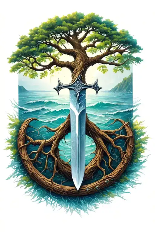 Broken Sword To Tree Of Life Intertwined