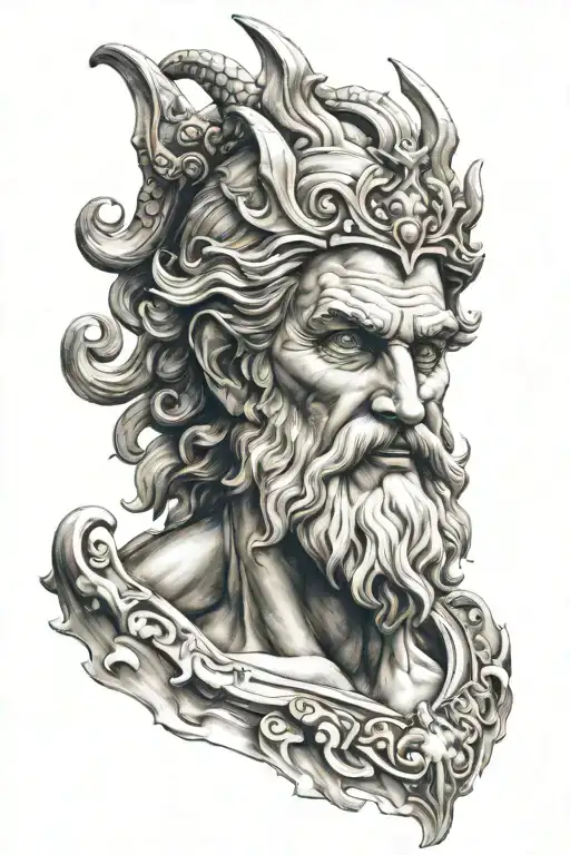 Poseidon Portrait Tattoo Design