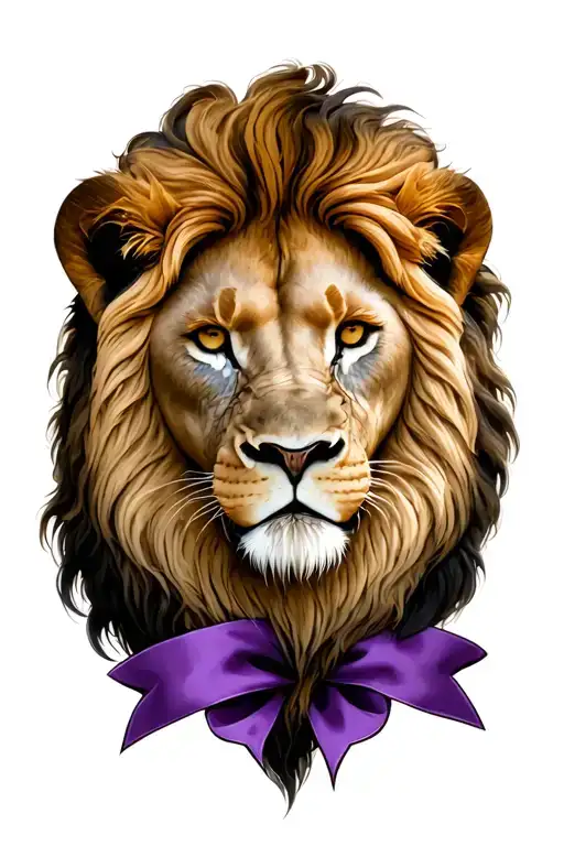 Lion With Purple Ribbon