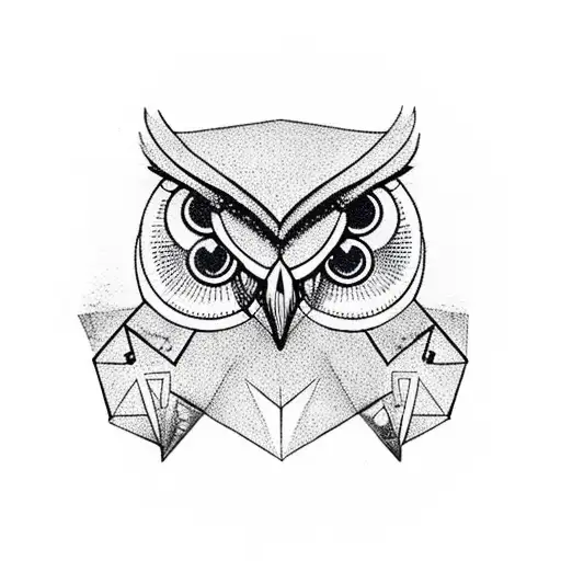 Half Geometric Half Realistic Owl With Pocket Watch