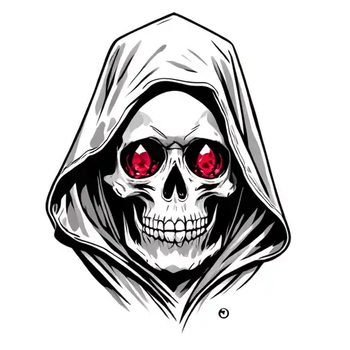 Santisima Muerte Skull With Ruby Eyes In A Hooded Cloak