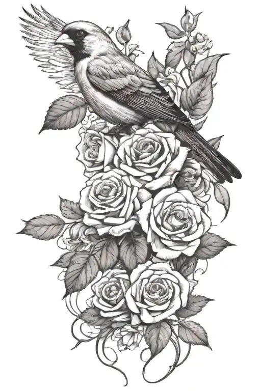 Full Sleeve With Roses And A Cardinal Bird