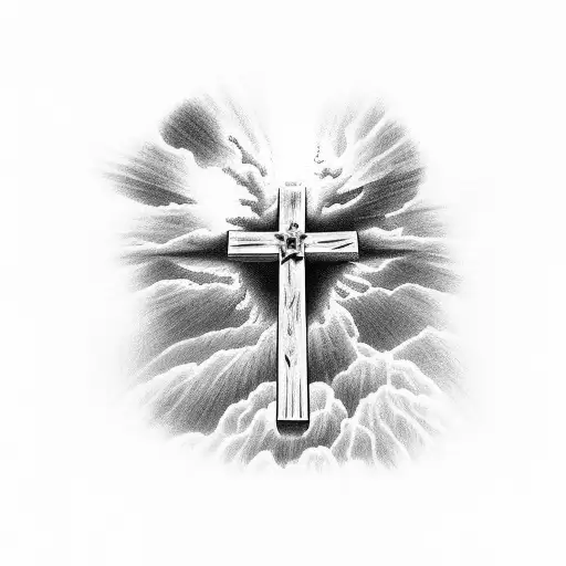 Light Shining Down On A Wooden Cross On A Rock In A Ocean Storm