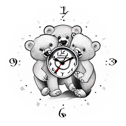 Clock With Childrens And Wood And Bear