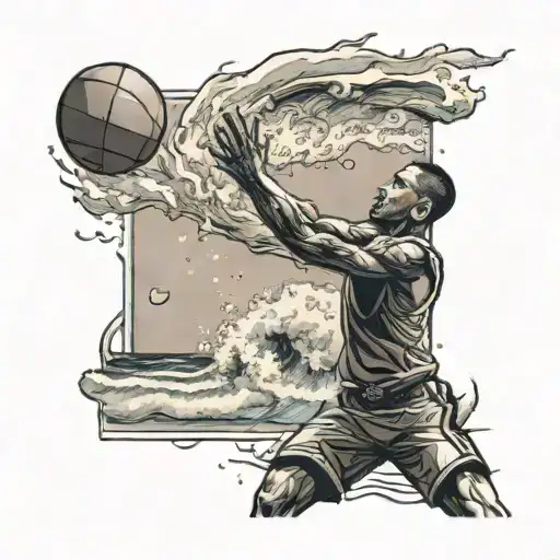 A Basketball Player Shooting A Three-pointer On A Beach With Waves Crashing In The Background