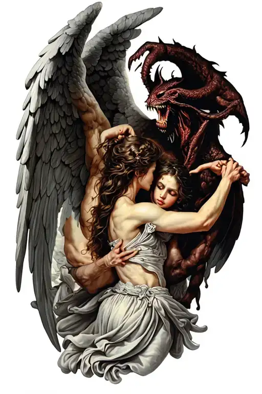 Fight Betwen A Demon And A Angel Wings