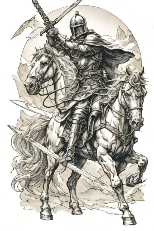 Cold Mountain With Chivalry Knight Holding Sword