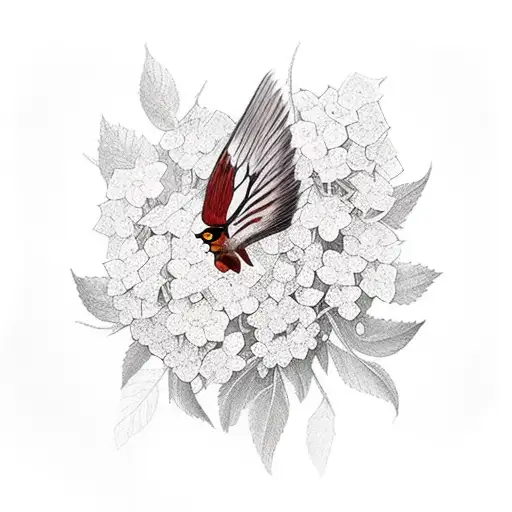 Cardinal And Butterfly On A Hydrangea