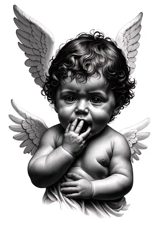 Baby Angel Holding Hand For His Mouth