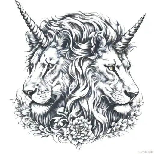 Unicorn And Lion Face To Face Lovers