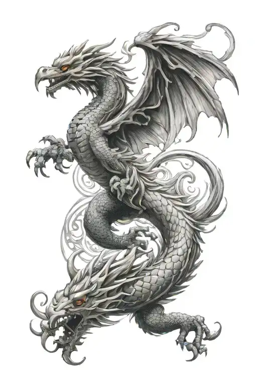 Japanese Dragon And Phoenix Flying