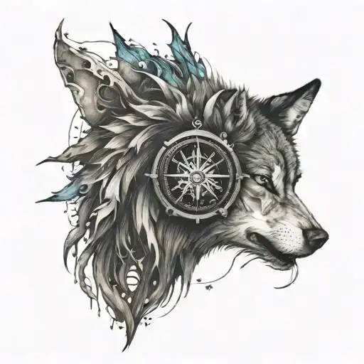 A Wolf And Compass And Some Artistic Design Customised For Forearm