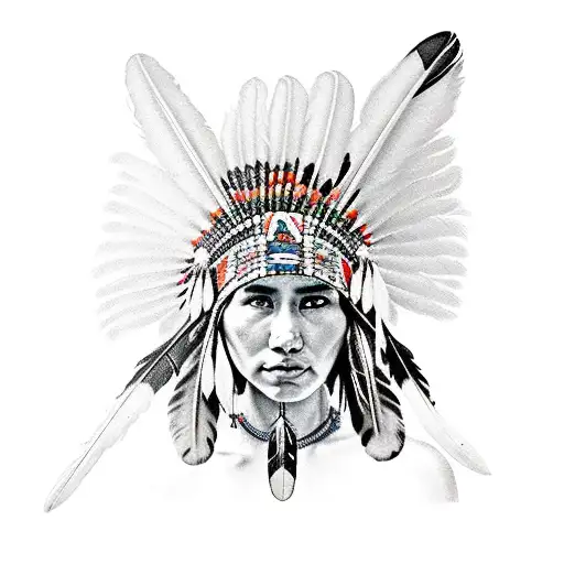 Native American Indian Girl With Feather Headpiece