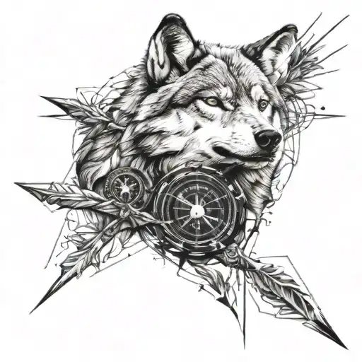 A Wolf And Compass And Arrow Customised For Forearm