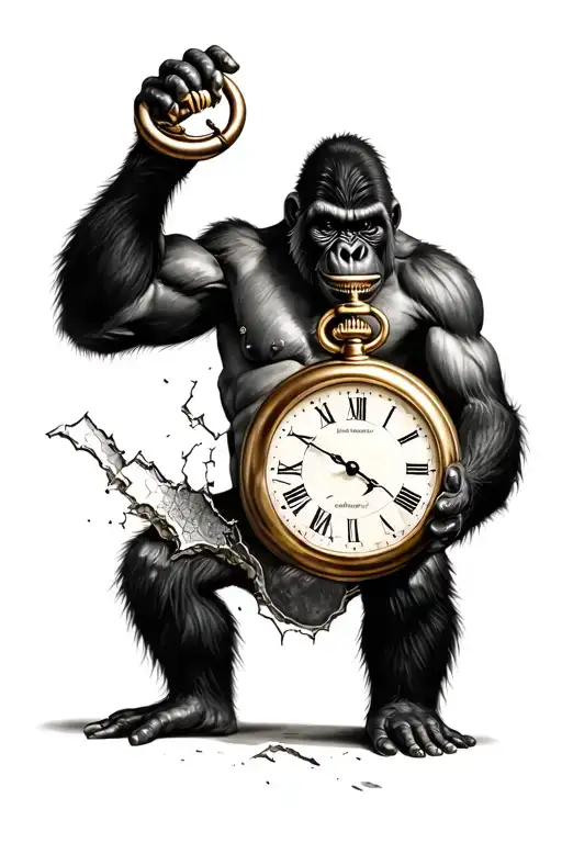 Evil Gorilla Holding A Broken Pocket Watch
