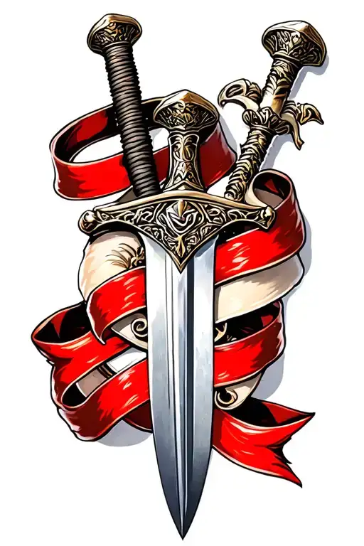Sword With Ribbons Surrounding It Representing The Client's