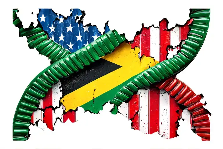 Jamaican Flag Intertwined With American Flag Inside Dna Double Helix Ripped Skin Look