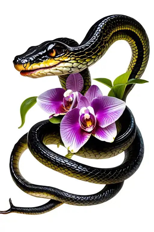 Snake With Orchids
