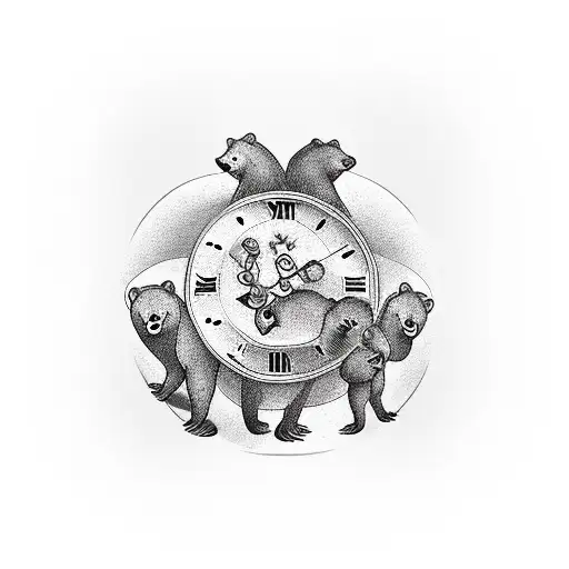 Clock With Family And Wood And Bear