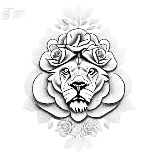 Lion With Roses And A Cross