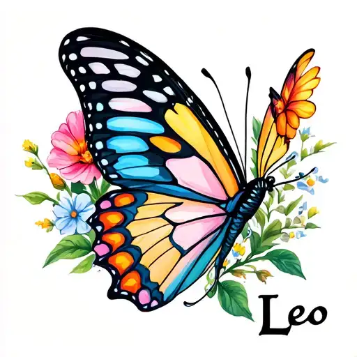 Butterfly With Flowers And The Word Leo In The Design