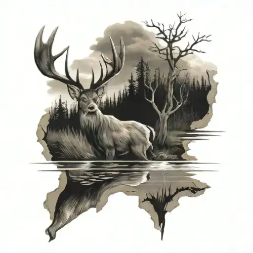 Deer And Fishing Scene