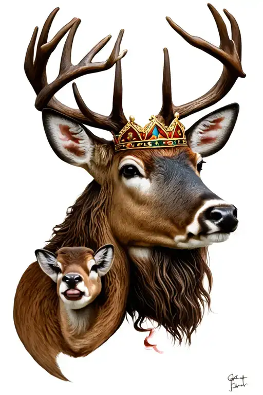 King Of Deer Head With Him Wif And Baby Girl