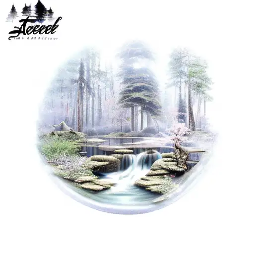 A Serene Forest With A Hidden Waterfall Flowing Into A Crystal-clear Lake