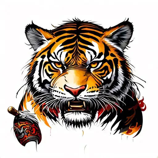 Tiger Using A Samurai Warrior Wielding