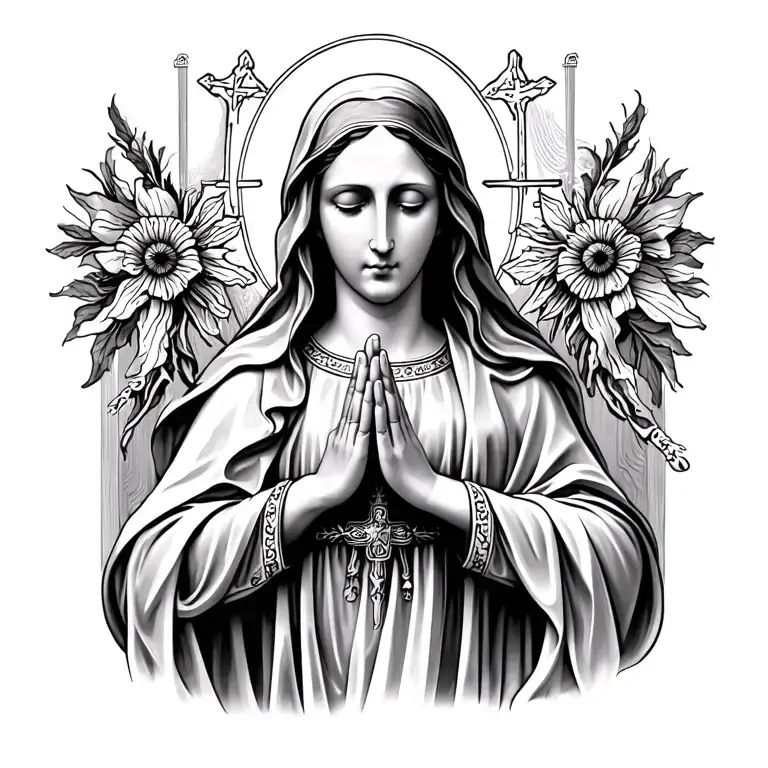 Goodlooking Holy Mary Praying With Holy Background Black And White