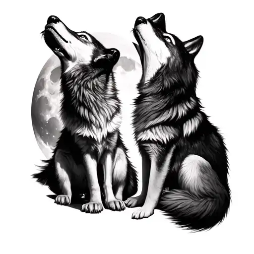 Wolf Cubs Howling At The Moon