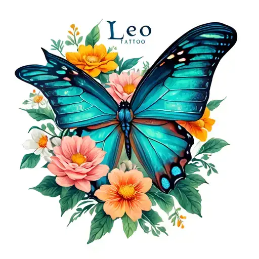 Butterfly With Flowers And The Word Leo In The Middle