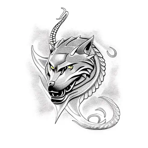 Pices Zodiac Sign With Alpha Wolf And Dragon