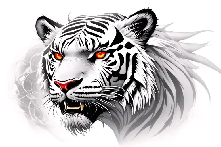 Tiger With Red Eyes White Dragon