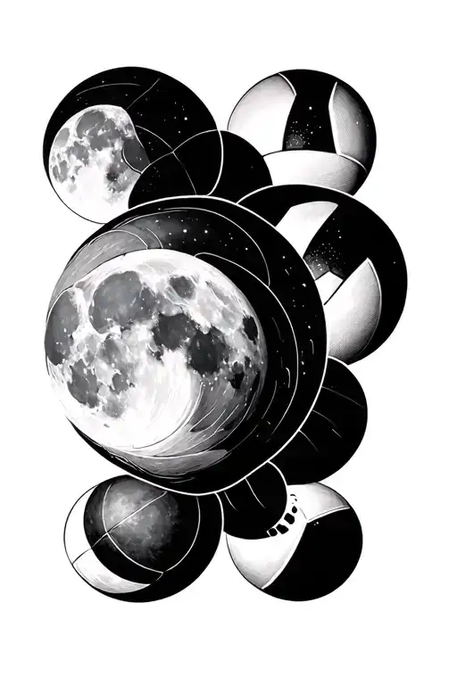 Linear Moon Phases Aligned With A Thin Line And A Volleyball Ball Merged With The Full Moon Phase