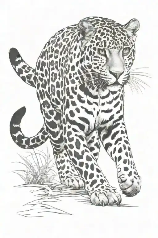 Jaguar Walking Down Back Black And White Delicate Female