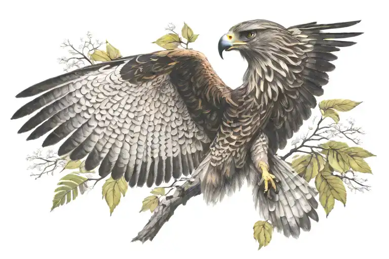 A Hawk With Open Wings And Nature Above It All