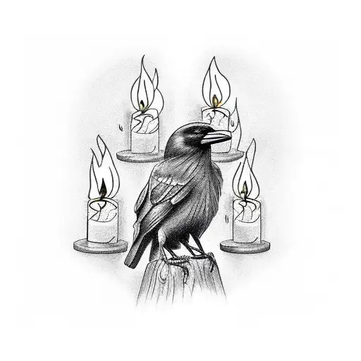 Crow With Candles Black White
