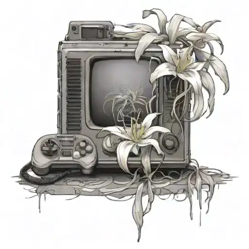 A New-school Design Of A Spider Lily Blooming From A Vintage Gaming Console