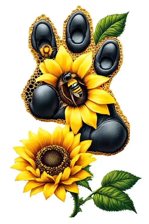 Dog Paw With Sunflower Rose Bee Honeycomb Pattern