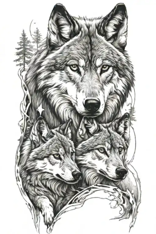 Wolf With Cub Surrounded
