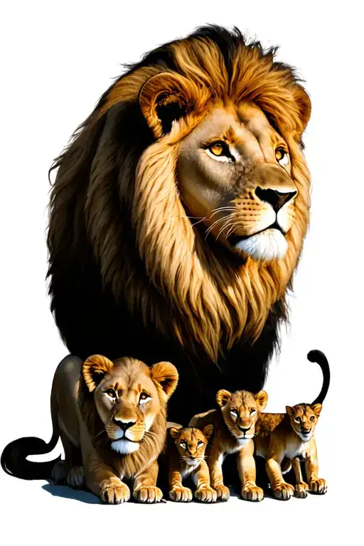 Lion Family Lion King Lion Queen And Two Kids We're All