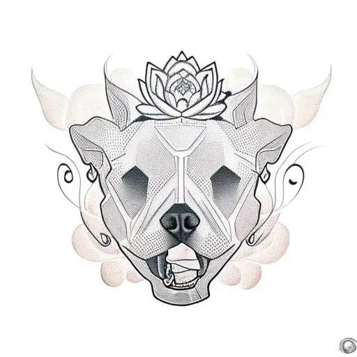 Pitbull Dog With Skull And Lotus Flower