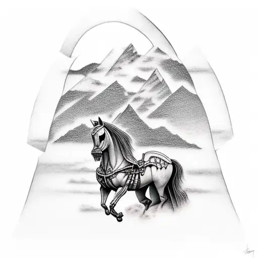 Broken Window Serenade With Mountain Scene And Skeleton Horse