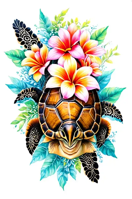 Turtle With Polynesian Sea Flowers For Her Daughters